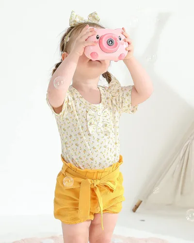Vista 2 de Mioglrie Conjunto de ropa para bebé recién nacida, conjunto de pantalones cortos, lindos trajes de verano para bebés, ropa de bebé de algodón