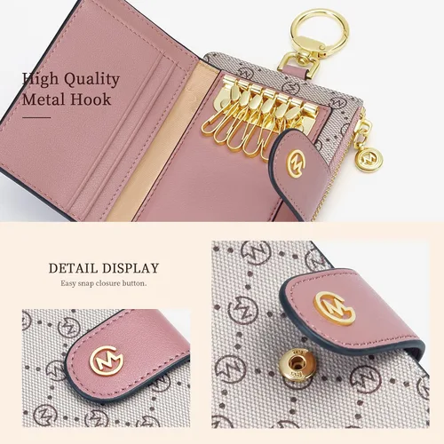 Vista 3 de GOLF SUPAGS Llavero de cuero PVC para mujer, portatarjetas, cartera con 6 ganchos, cierre a presión, llaves, organizador de dinero