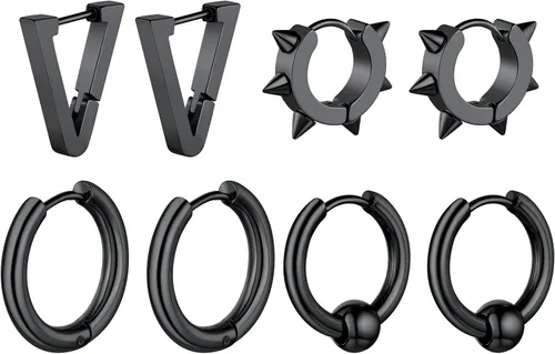 Vista 14 de ChainsHouse Huggie Hoop Earrings for Men Women, Stainless Steel A: Aro de cuentas (1 par) - Plata