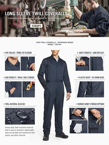 Vista 7 de CQR - Overol para hombre con manga corta, cremallera frontal, múltiples bolsillos, resistente a las manchas y a las arrugas