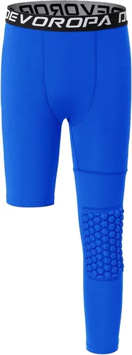 Vista 8 de DEVOROPA Youth Boys' Compression Pants with Knee Pads 3/4 Basketball Athletic Tights Quick Dry Sports Workout Leggings Negro