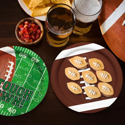 Vista 5 de Kit de suministros para fiestas de fútbol – Sirve a 48 invitados con platos de papel de 9 pulgadas para fiesta de cumpleaños de fútbol, día