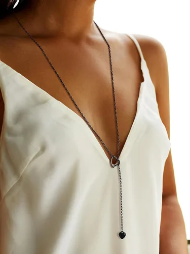 Vista 3 de FOCALOOK Collares Lariat en Forma de Y Collares Largos para Mujer Collares Largos Negros Collares de Oro para Mujer Collares de Corazón Colgante