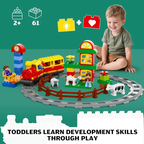 Vista 2 de Juguetes de tren eléctrico con juego de animales de granja, juego de trenes de juguete para niños pequeños y niños con música, luces y pistas