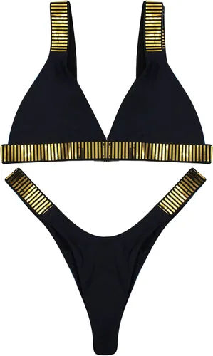 Vista 3 de RARITYUS Traje de baño con purpurina brillante para mujer, bikini con lentejuelas, brasier de cadena brillante, traje de baño sexy