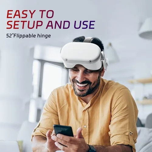Vista 6 de QWOS RGB Comfort Battery Head Strap 8000mAh Compatible with Oculus Quest 2 - Extend 7hrs Playtime - Adjustable Elite Strap with Super Soft Thickened