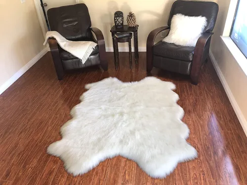 Vista 38 de LAMBZY Alfombra de piel de oveja auténtica, parte inferior gruesa y fuerte, fácilmente lavable, resistente a las manchas, perfecta para sala