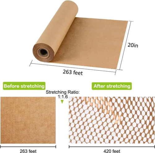 Vista 2 de Papel de embalaje de panal de abejas de 20 "x 1500 ' Papel de embalaje de cojín reciclable Papel de embalaje de panal de abeja Rollo de envoltura
