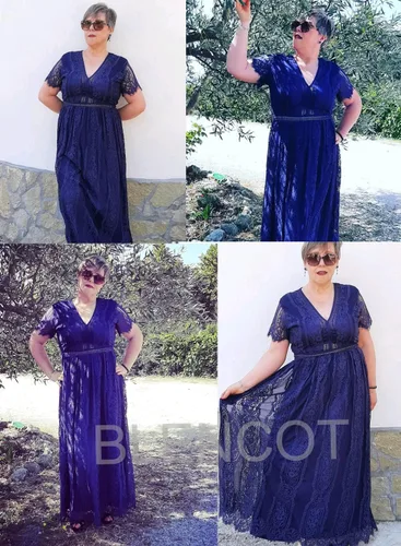 Vista 4 de Blencot - Vestido largo casual, bohemio, de noche, cuello en V, de encaje y estampado floral para mujeres, vestido largo para bodas, cóctel y fiesta