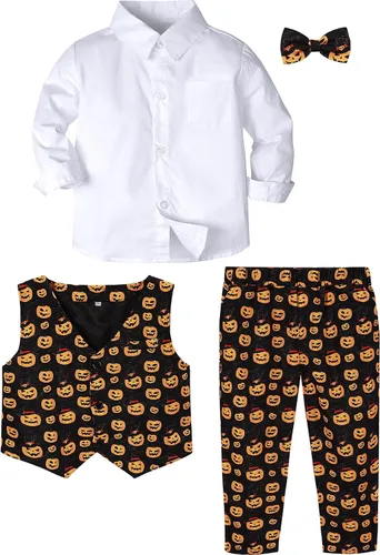 Vista 20 de A&J DESIGN Conjunto de traje de caballero para niños pequeños, 3 piezas, camisas, chaleco y pantalones