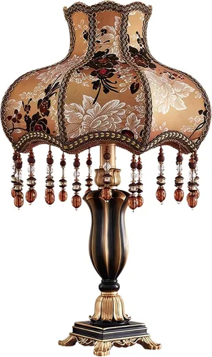 Vista 16 de Lámpara de mesa inteligente victoriana con cuentas de cristal y acabado dorado, base de resina verde esmeralda, enchufe E26 para dormitorio, Verde 1