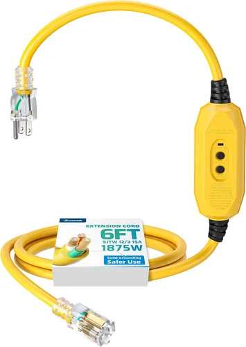 Vista 10 de DEWENWILS Cable de Extensión GFCI Automático de 3 Pies para Exteriores, Cable de Extensión SJTW 12/3 de Servicio Pesado, Cable de Alimentación