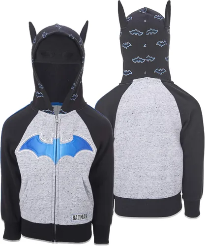 Vista 3 de BATMAN Sudadera con capucha con cremallera, máscara facial con superhéroe integrado, para niños