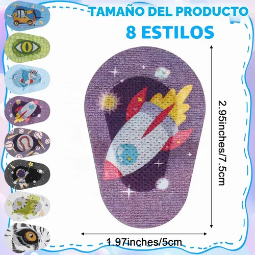Vista 2 de 40 parches adhesivos para los ojos, sin látex, 8 estilos, tamaño regular, bloqueo de luz, divertidos diseños lindos, de algodón, autoadhesivos