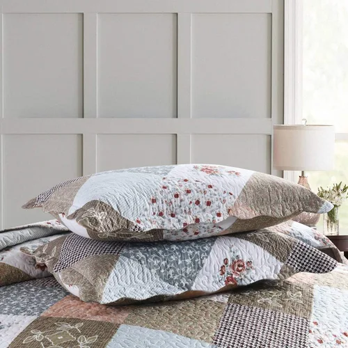 Vista 6 de Homcosan - Juego de colchas para cama tamaño King (98x106 pulgadas), diseño reversible de retazos florales en moka, colcha ligera para todas