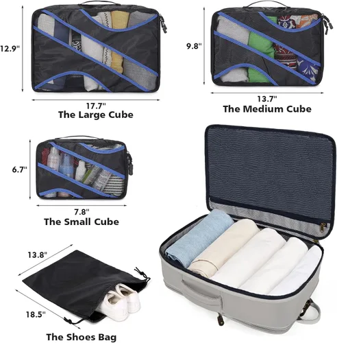 Vista 5 de G-FAVOR Mochila de viaje para hombres y mujeres, mochila de transporte aprobada con 4 cubos de embalaje, Gris expandible, Mochilas de viaje