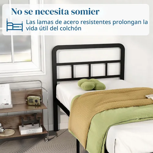 Vista 5 de DiaOutro - Marcos de cama individual con cabecera de 18 pulgadas, plataforma metálica, base de colchón de listones de acero resistente, no requiere