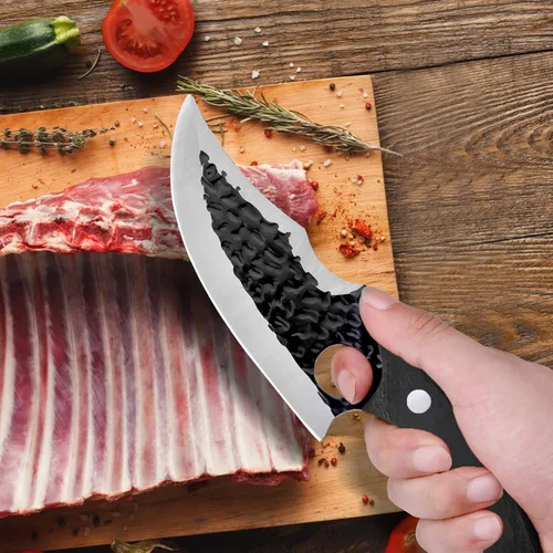 Vista 4 de Cuchillo de chef forjado a mano, cuchillo vikingo de 6 pulgadas con funda de cuero, cuchillo de cocina de acero japonés hecho a mano, cuchillo