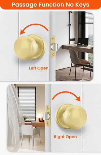 Vista 3 de Goldenwarm Perillas doradas para puerta interior, 1 paquete de pomos de puerta de latón de paso, cerradura de puerta sin llave para dormitorio Oro