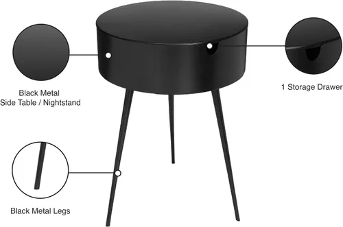 Vista 6 de Meridian Furniture Bali Collection Modern Mesita de noche contemporánea de metal duradero, 16 pulgadas de ancho x 16 pulgadas de profundidad x 23