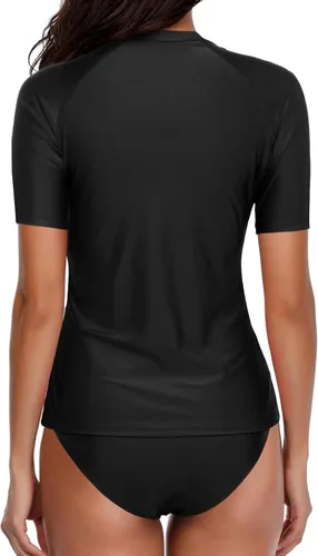 Vista 3 de Holipick Traje de baño de dos piezas para mujer, conjunto de camiseta de manga corta UPF 50+ SPF con parte inferior de bikini