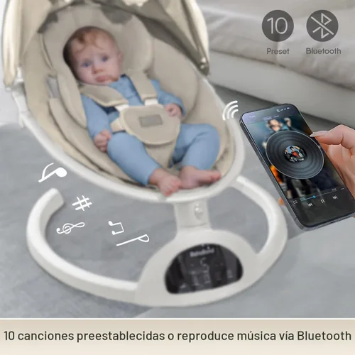 Vista 3 de Columpio para bebés BabyBond para bebés, columpio Bluetooth con altavoz de música, 3 posiciones de asiento, cinturón de arnés de 5 puntos, 5