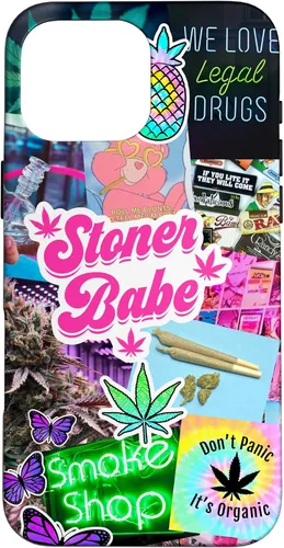 Vista 19 de Girly Stoner - Funda para iPhone 17 con collage de cannabis, marihuana 420