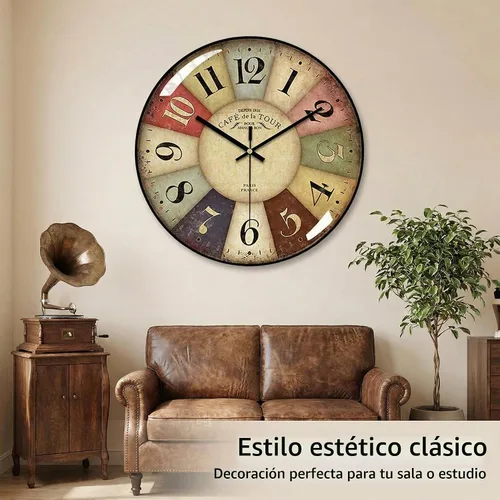 Vista 2 de [Usado] Reloj de pared vintage de 12 pulgadas con esfera de números romanos, reloj de cuarzo, silencioso, sin tic-tac, con esfera de vidrio B
