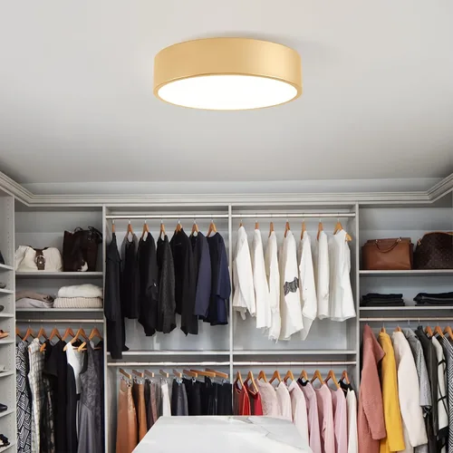 Vista 9 de Moderna lámpara de techo de montaje empotrado dorada, luces de techo redondas contemporáneas de 2 luces con pantalla de acrílico blanco