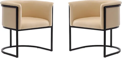 Vista 12 de Manhattan Comfort Bali - Silla de comedor de piel sintética, diseño Art Deco moderno con silueta escultórica, marco de metal, cojines acolchados