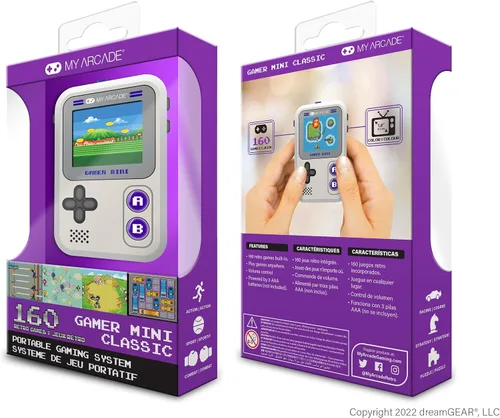 Vista 5 de My Arcade Gamer Mini Classic-Purple: juegos para niños, sistema de juegos de mano en miniatura equipado con 160 juegos, pantalla a color de 1.8