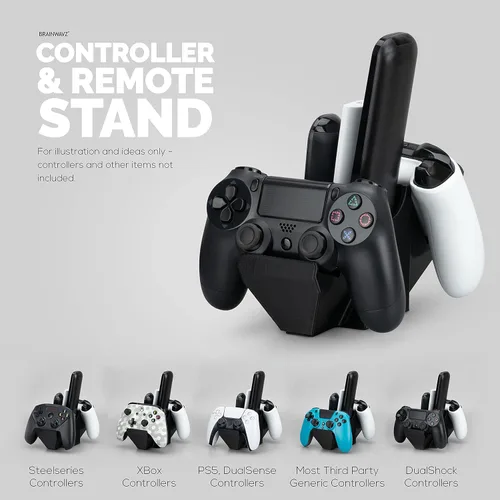 Vista 6 de BRAINWAVZ Dual Game Controller TV Remote Control Storage Desktop Holder Universal Design for Xbox ONE PS5 PS4 PC Gamepads Reduce Clutter UGDS-01