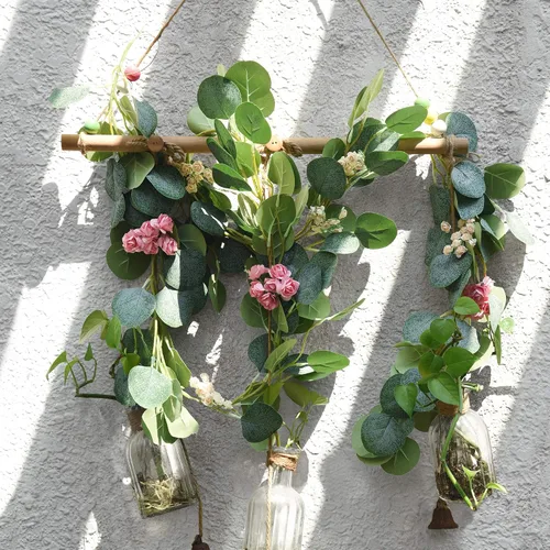 Vista 4 de FiveSeasonStuff Guirnalda de eucalipto artificial, hojas de eucalipto de dólar plateado, decoración de vides para el hogar, jardín, boda, telón