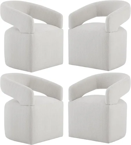Vista 18 de KISLOT Juego de 1 sillas de comedor tapizadas con ruedas, color beige crema