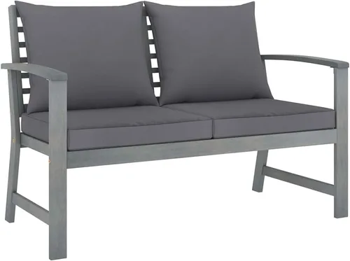 Vista 3 de Ensemble Salon de Jardin 4 Pièces en Acacia Massif Gris Patiné, Table et Banc con 2 Fauteuils, Confortable et Résistant aux Intempéries Pour