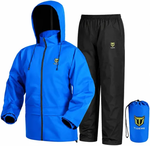 Vista 10 de TIDEWE Traje de lluvia para hombre, impermeable, ligero, de 2 piezas Costuras selladas, puños y cintura ajustables, tejido de alta densidad