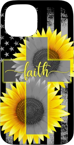Vista 6 de Faith Jesus Cross Sunflower American Flag Patriotic Black Case for iPhone 17