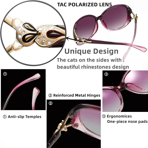 Vista 3 de Liuyoyo Gafas de sol polarizadas para mujer, de moda, con marco grande, a la moda, con protección UV