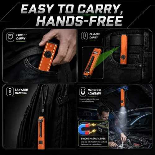 Vista 7 de EDC - Linterna plana recargable, LED blanco UV y luz verde (naranja)