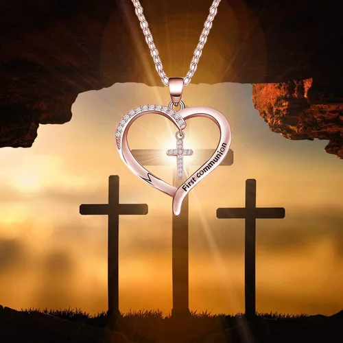 Vista 7 de ENSIANTH Regalo de primera comunión para niñas, regalo de cruz cristiana, joyería de bautismo