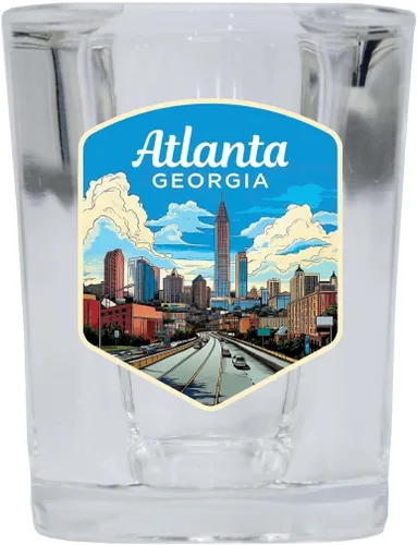 Vista 3 de Atlanta Georgia Design B Souvenir - Vaso de chupito cuadrado de 2 onzas, base azul, paquete de 2