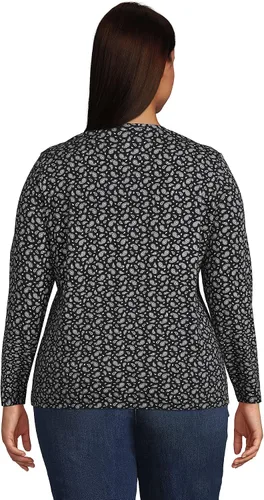 Vista 2 de Lands' End Camiseta de manga larga, cuello redondo y holgada, de algodón Supima, para mujer