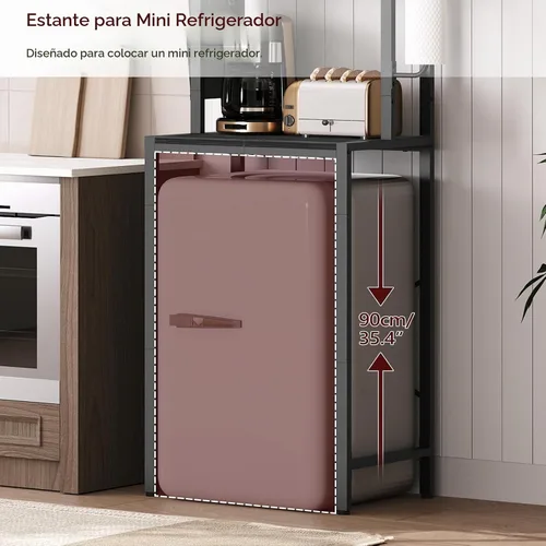 Vista 9 de MAHANCRIS - Estantería para panadería con mini nevera, soporte para microondas de 3 niveles, estación de barra de café con porta papeles, estante