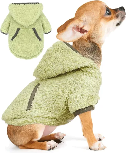Vista 11 de Suéter con capucha de forro polar para perros pequeños, hembras y machos, ropa cálida de invierno para cachorros, Chihuahua Teacup, Yorkie, suave