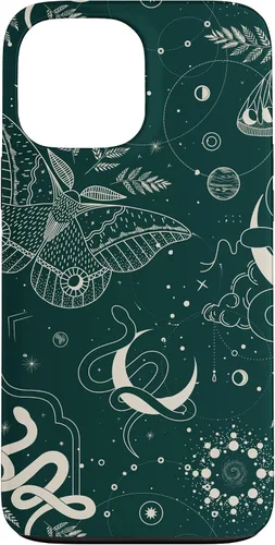 Vista 24 de Dark Green Mystical Witchcore Celestial Night Moth & Snake Case para iPhone 16