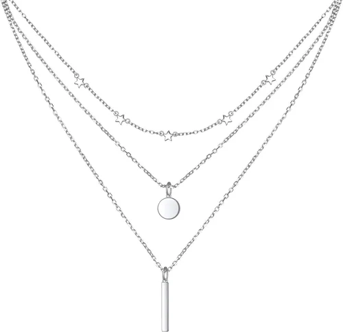 Vista 15 de DAOCHONG Collar con colgante de cadena larga triple multicapa de plata esterlina S925 para mujer