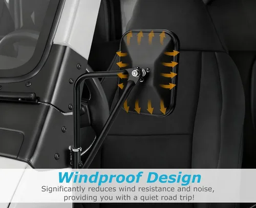 Vista 5 de Espejos sin puertas, derecho, compatible con Jeep Wrangler CJ TJ JK JL JT Espejos laterales rectangulares todoterreno Espejo de instalación más