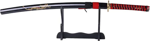 Vista 7 de siwode Katana - Espada samurái japonesa hecha a mano, aleación de dragón dorado Tsuba, acero de alto carbono 1060, 40 pulgadas Negro-No-BoHi