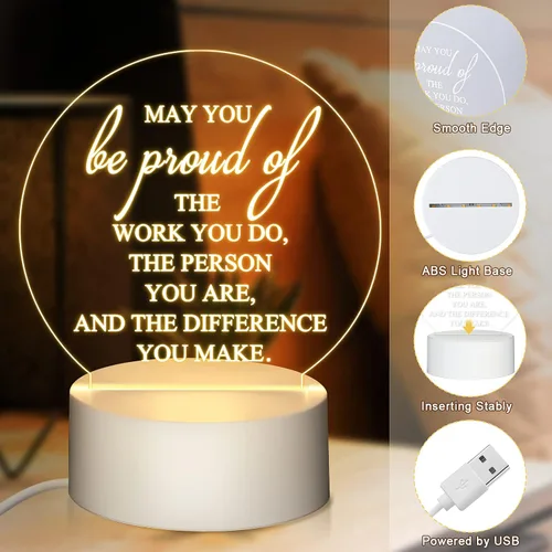 Vista 3 de 30 piezas de regalos de agradecimiento a los empleados para regalos de equipo, luz nocturna LED acrílica con texto en inglés "May You Be Proud of