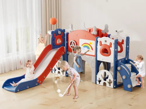 Vista 8 de XJD Tobogán para Niños Pequeños, Tobogán 13 en 1 para Niños Pequeños, Nueva Actualización con Set de Golf, Aro de Baloncesto, Pizarra de Dibujo